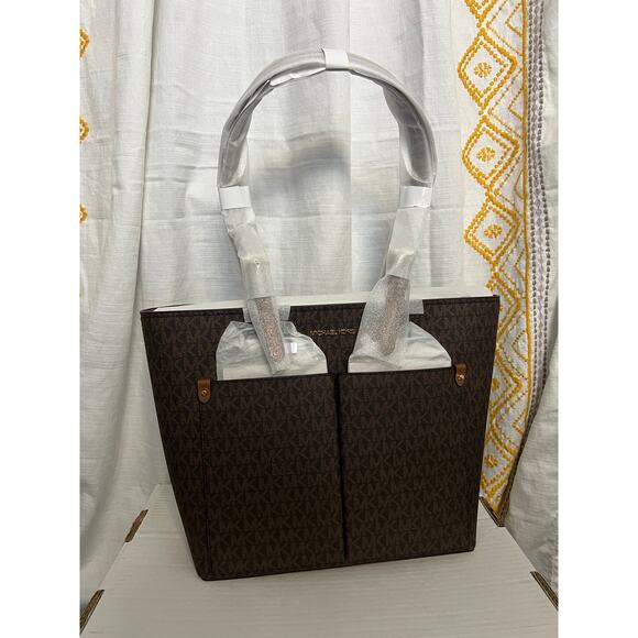 Michael Kors Womens Jet Set Travel Medium Double Pocket Tote Brown - Picture 4 of 6